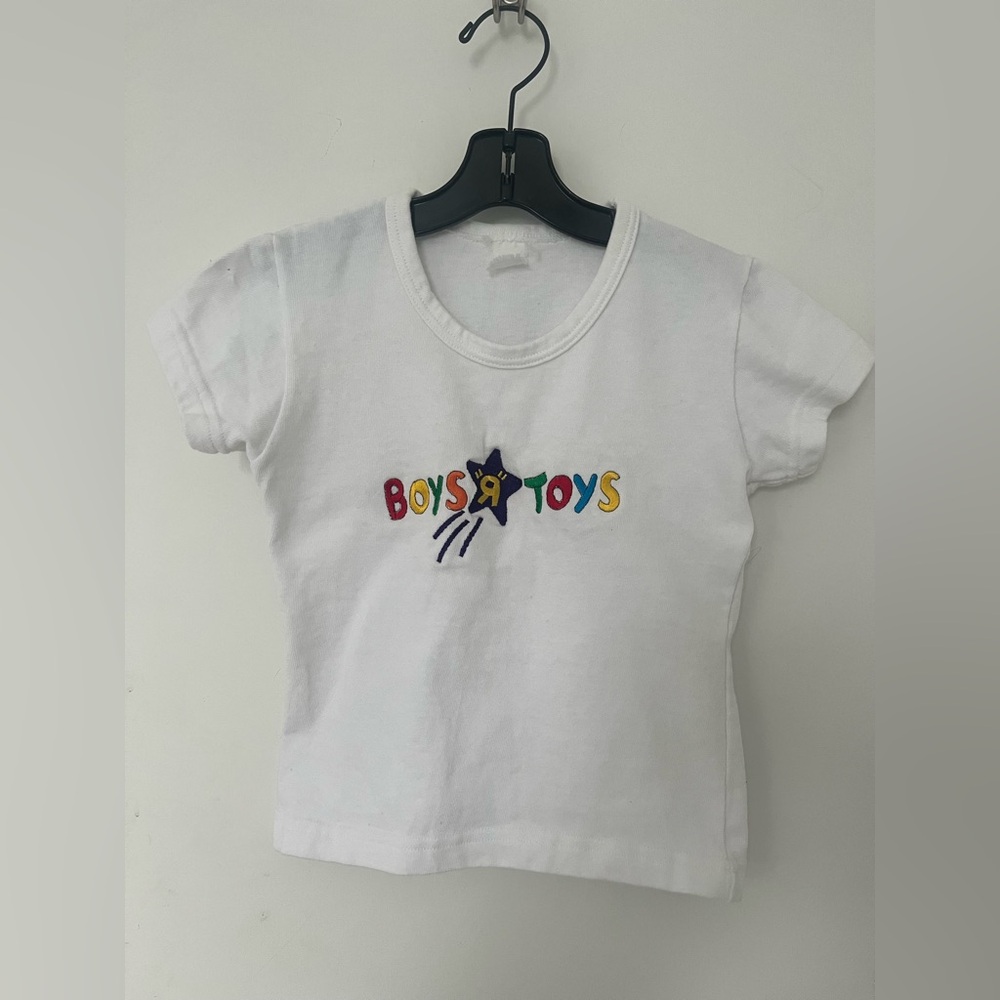 SOLD!! XS Vintage 90s Baby Crop Tee "Boys R Toys" Toys R Us Funny Graphic